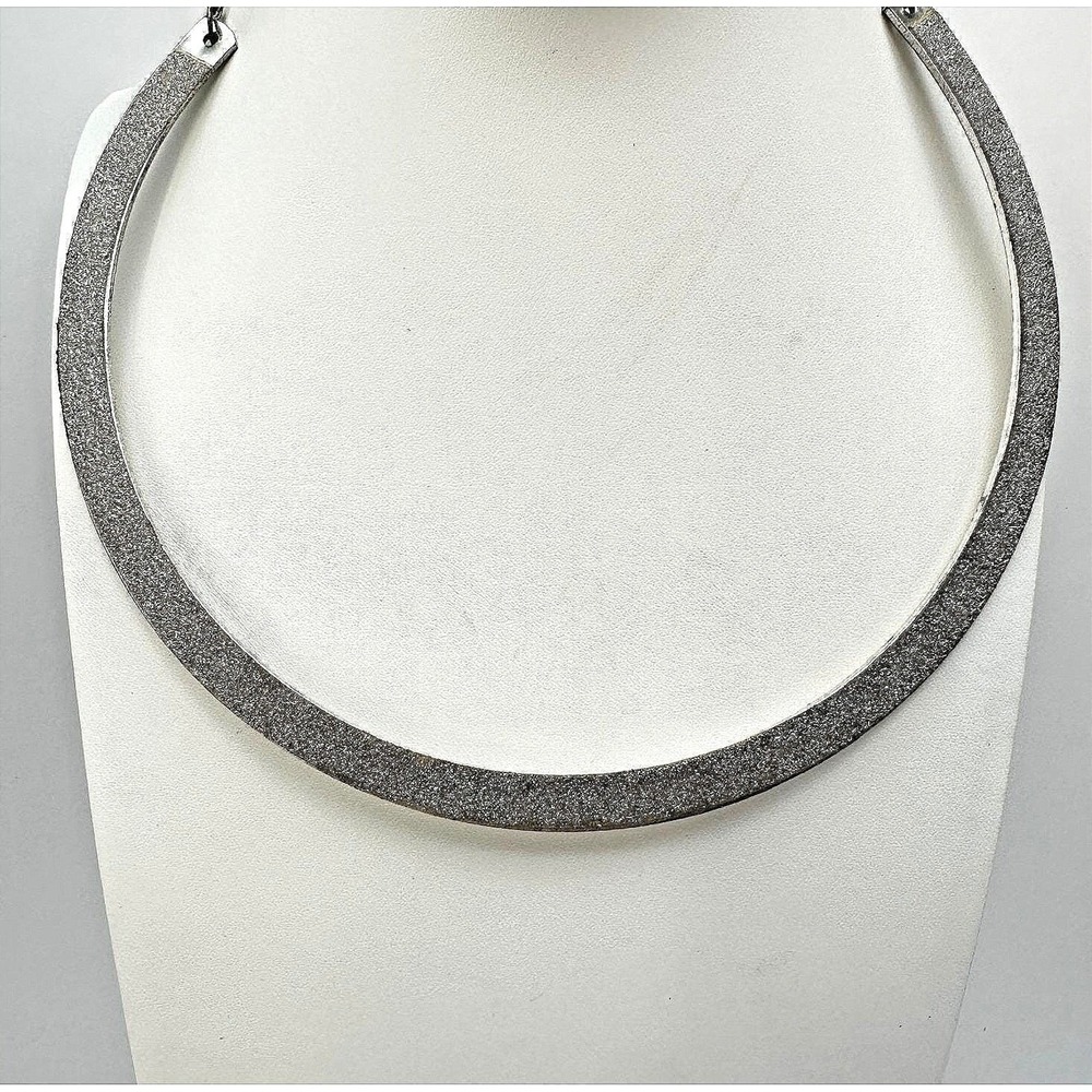 Vintage 90s Silver Tone Glitter Inlay Collar Necklace Choker Sparkle Jewelry Y2K